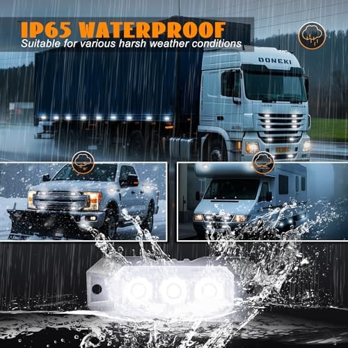 LED Strobe Lights for Trucks 3-LED Super Bright Surface Mount 3LED-4PCS White