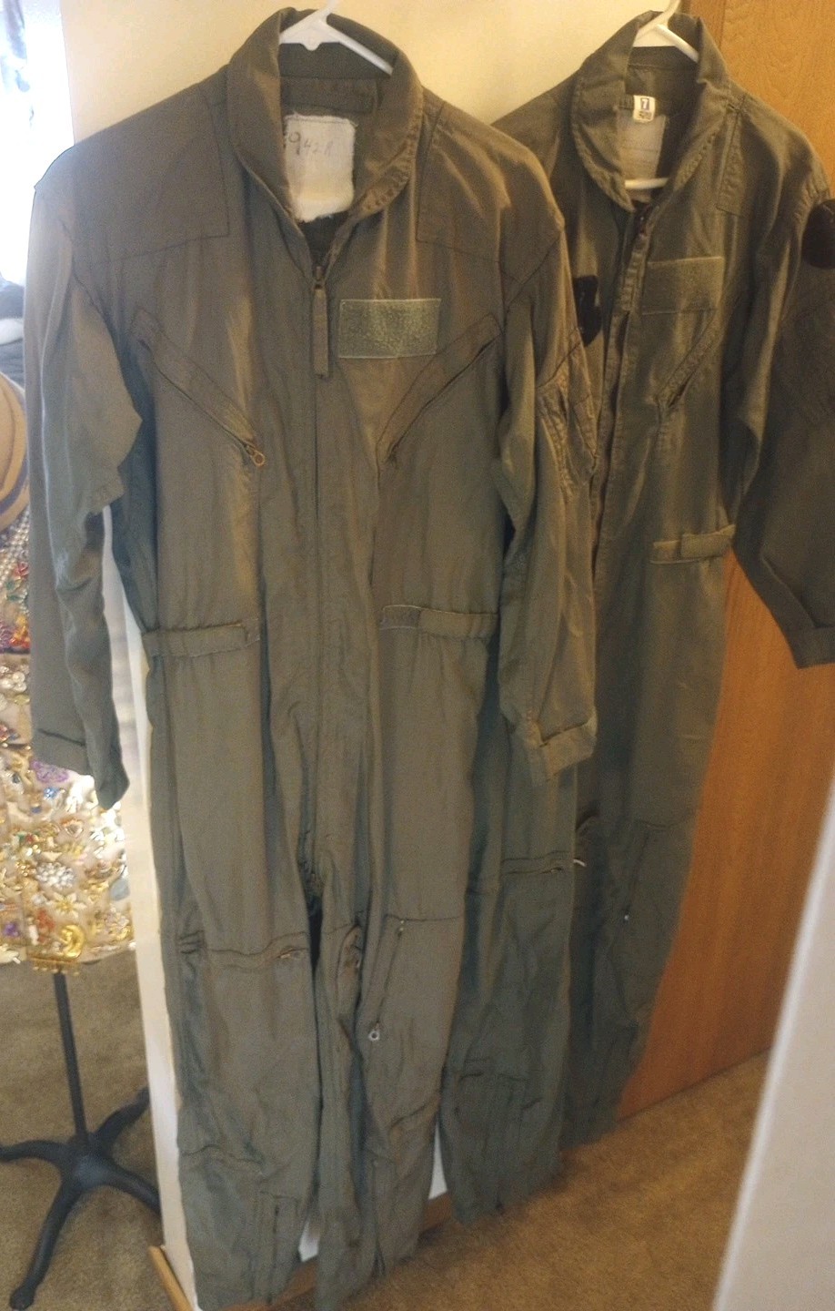 2 Vintage 80s US Military Air Force Green Coveralls Flyers Jumpsuit Size 42R 62"