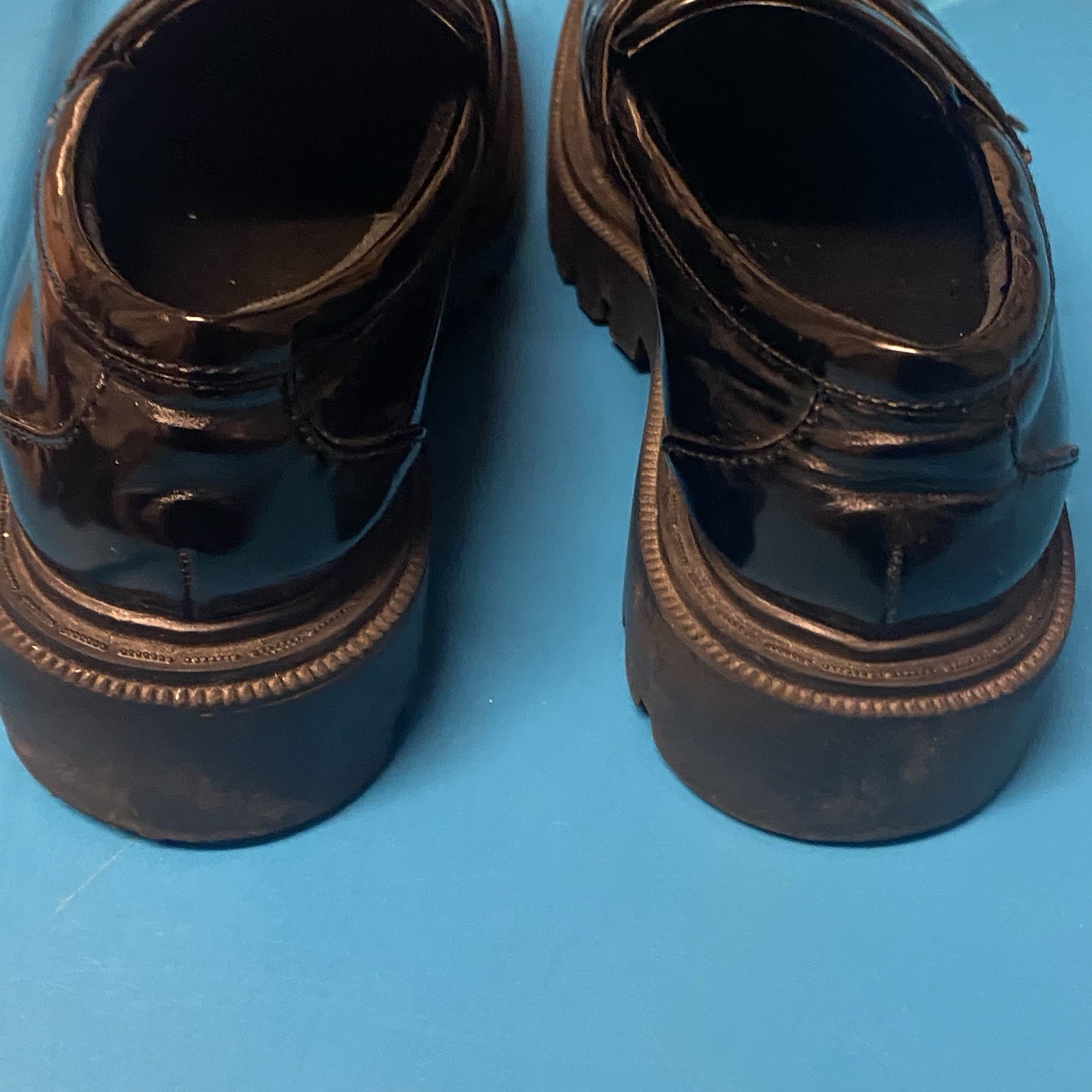 Aldo Womens Black Patent Leather Penny Loafers Shoes Size 35 US 4.5 To 5 Chunky