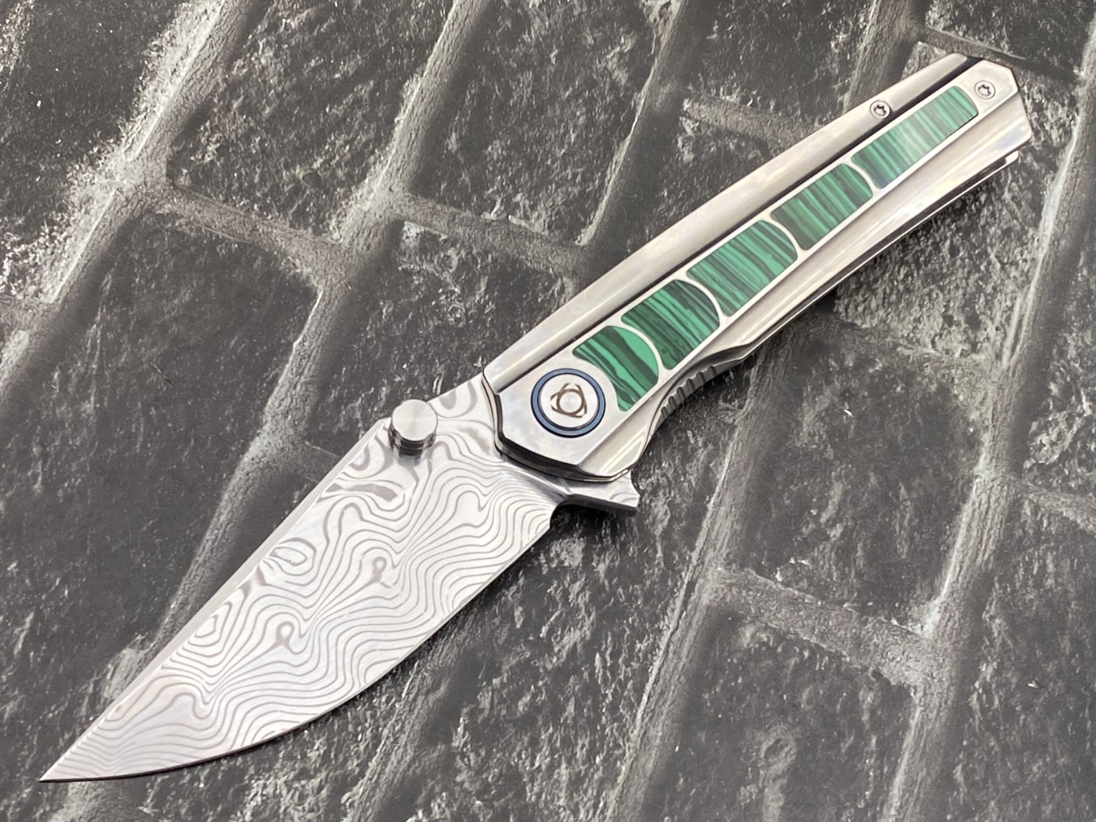 SixLeaf SL-95-Turquoise Folding Knife Damascus Titanium/Turquoise Handle Pocket