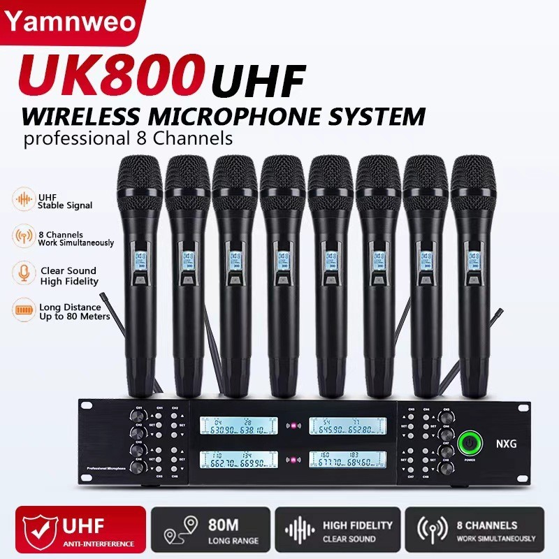 Professional 8-channel UHF wireless handheld microphone system