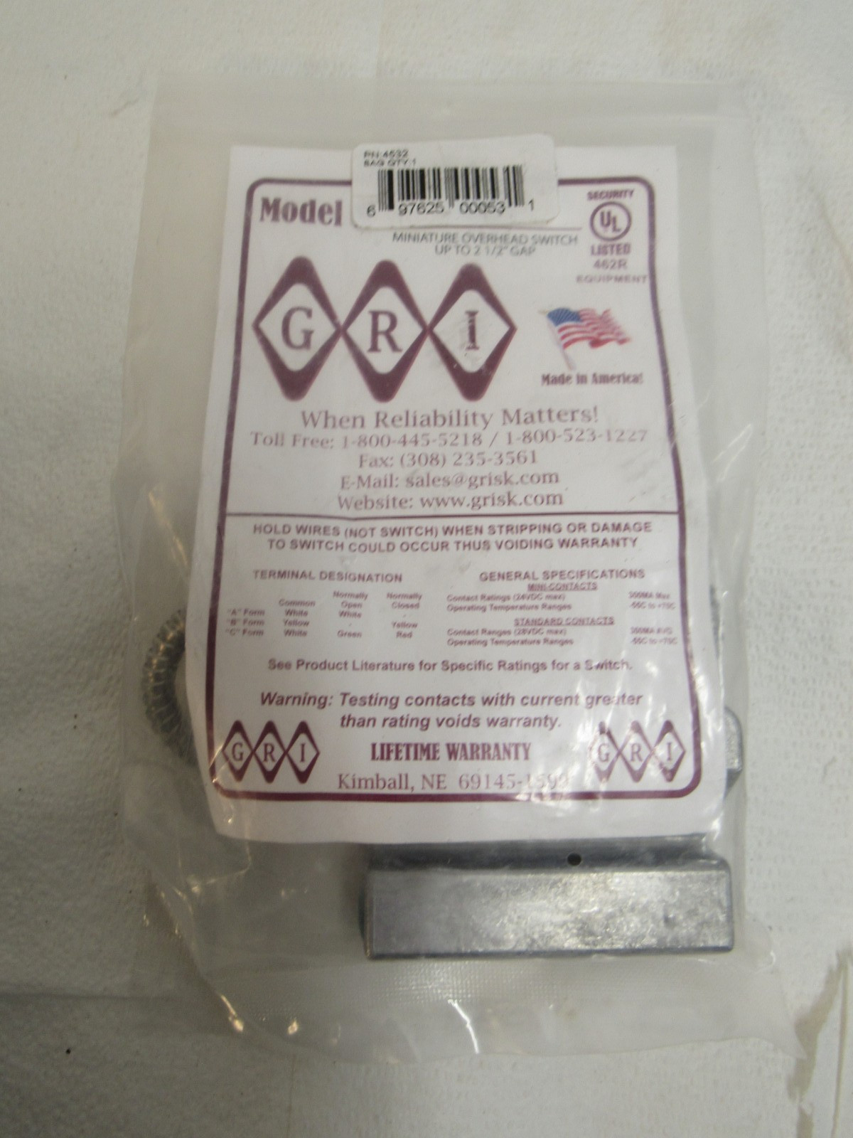 GRI-4532 Overhead Door Switch - Overhead Door Contact
