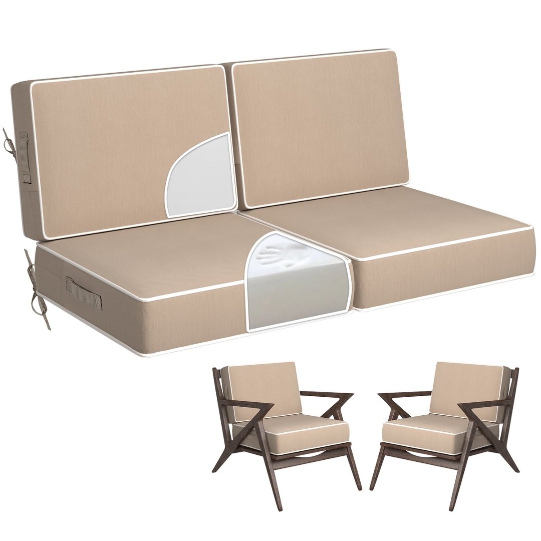 24''x24'' Patio Deep Chair Cushion Set with 2 Pillows Seat Cushions Set of 2