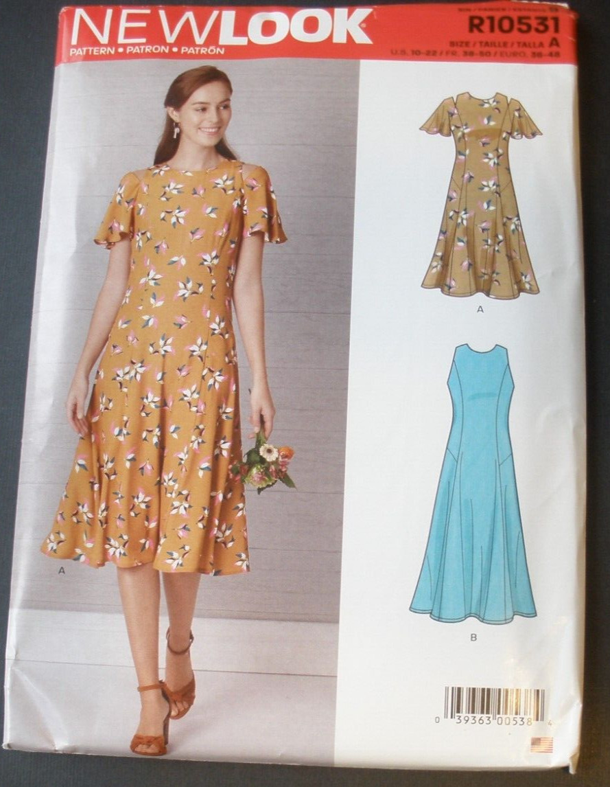 New Look R10531 6652 Fit & Flare Princess Dress Sleeveles Sleeves Sz 10-22 UNCUT