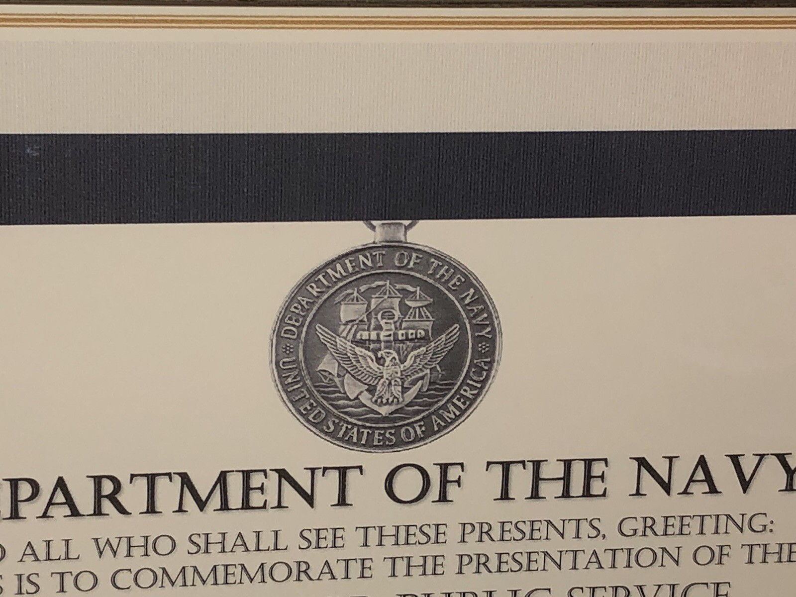 NAVY SUPERIOR PUBLIC SERVICE COMMEMORATIVE AWARD CERTIFICATE Type-1