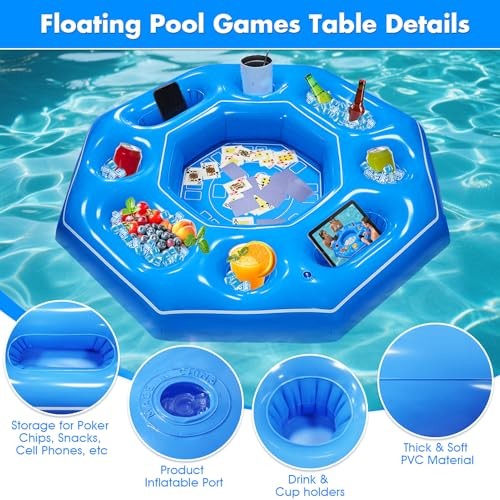 Octagonal Inflatable Game Table with Waterproof Playing Cards, Inflatable Blue