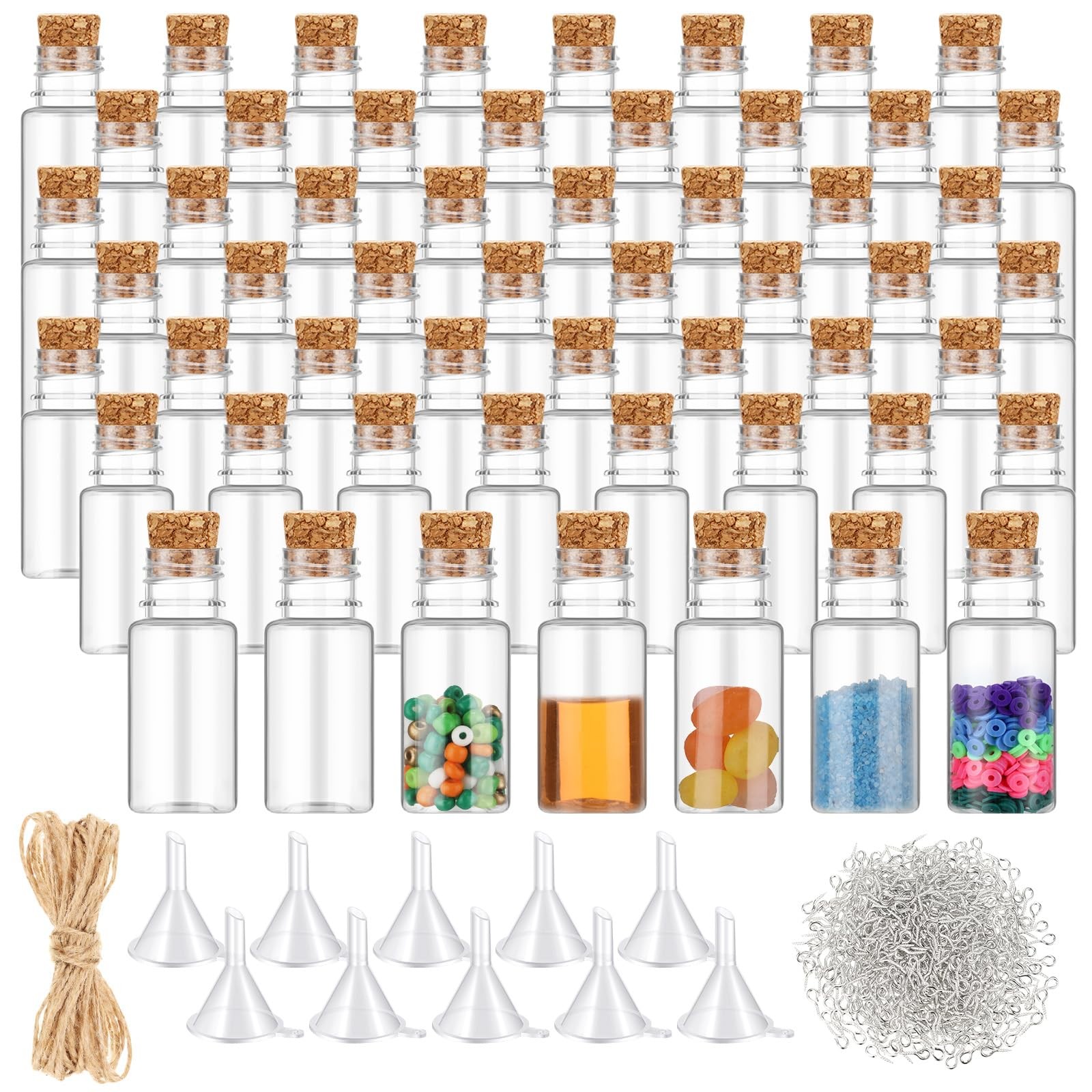 50 PCS Mini Plastic Potion Bottles Cork Stoppers Sand Art Jar Wishing Vial