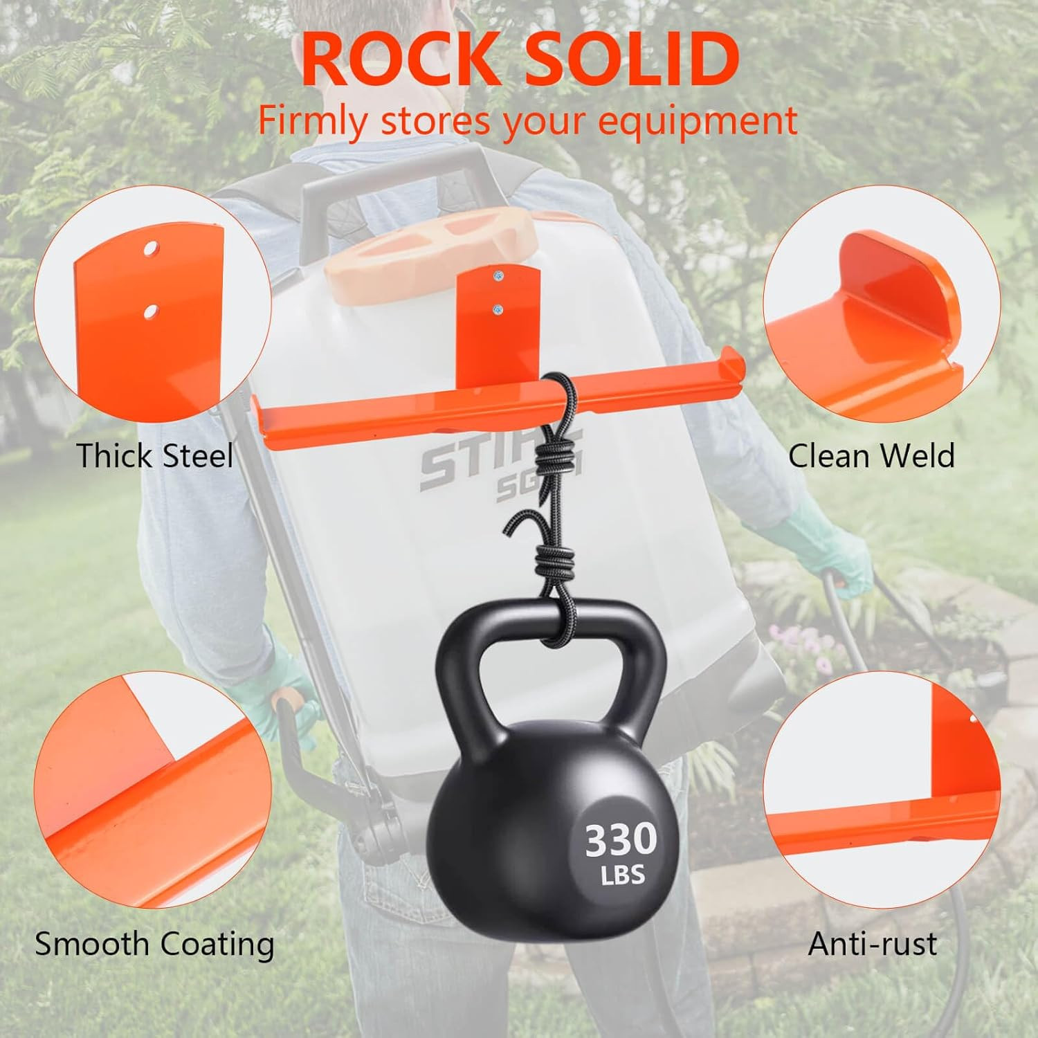 Heavy-Duty Backpack Blower Rack with Hose Holder and Dual-Sided Hooks
