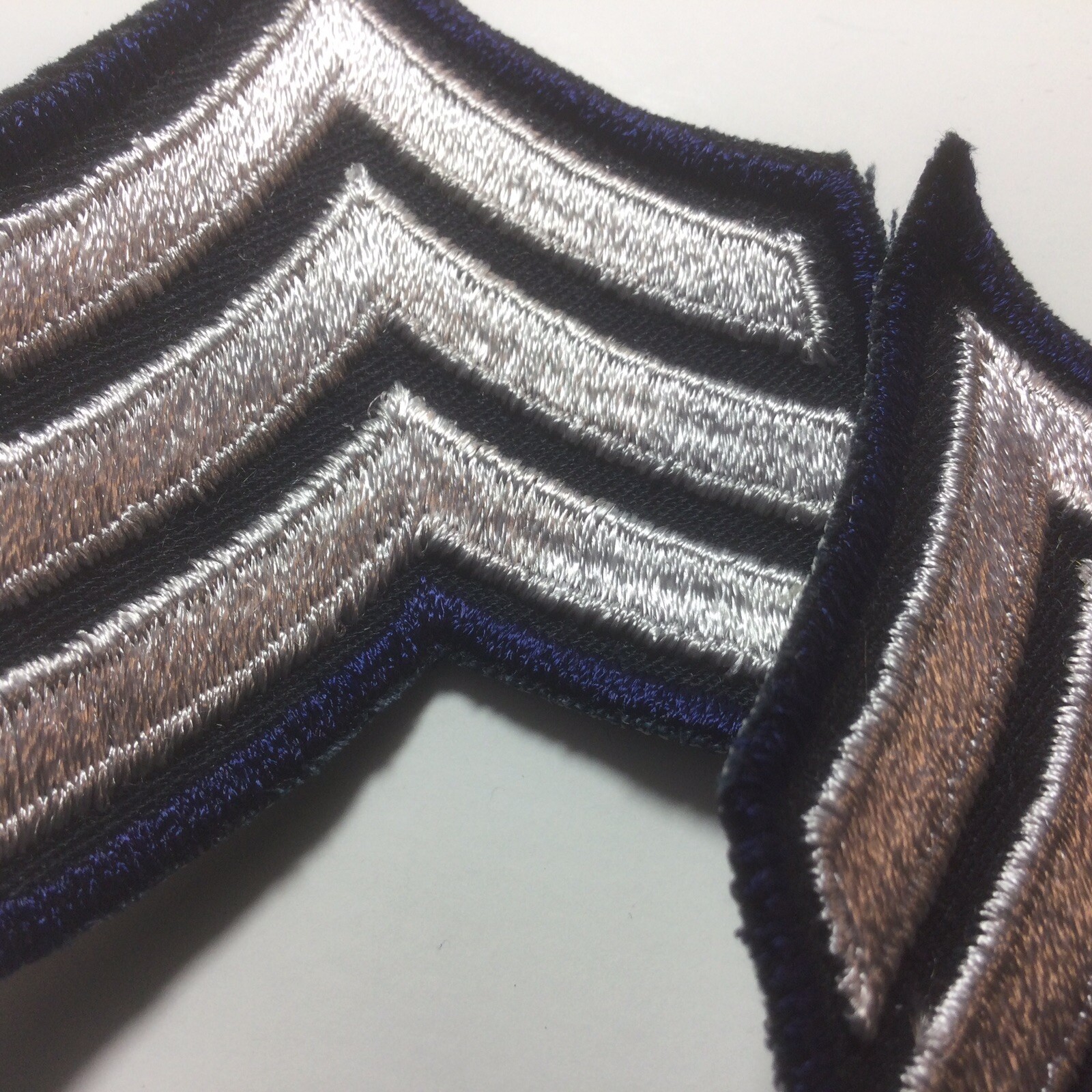 (2) Sergeant Chevron - 3 Silver Stripes on DARK NAVY BLUE (Navy Border) Patch
