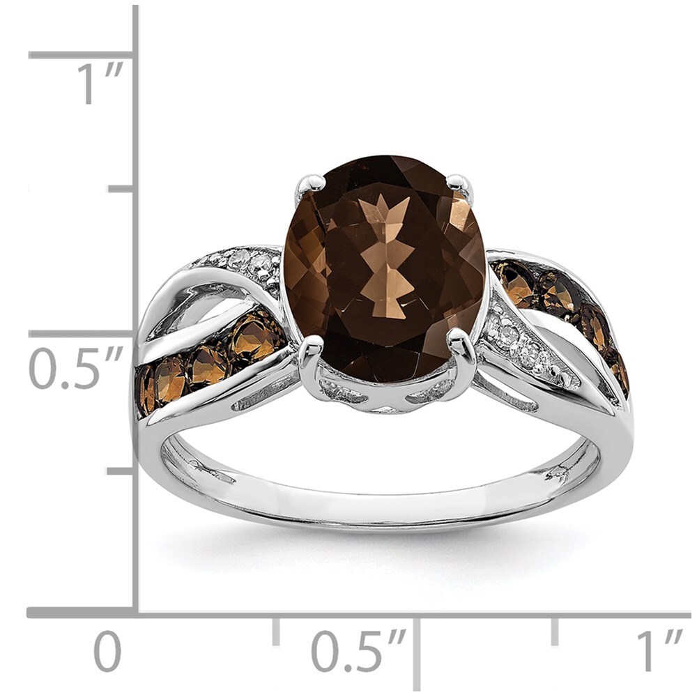 Sterling Silver Rhodium Diamond & Smoky Quartz Ring Size 5