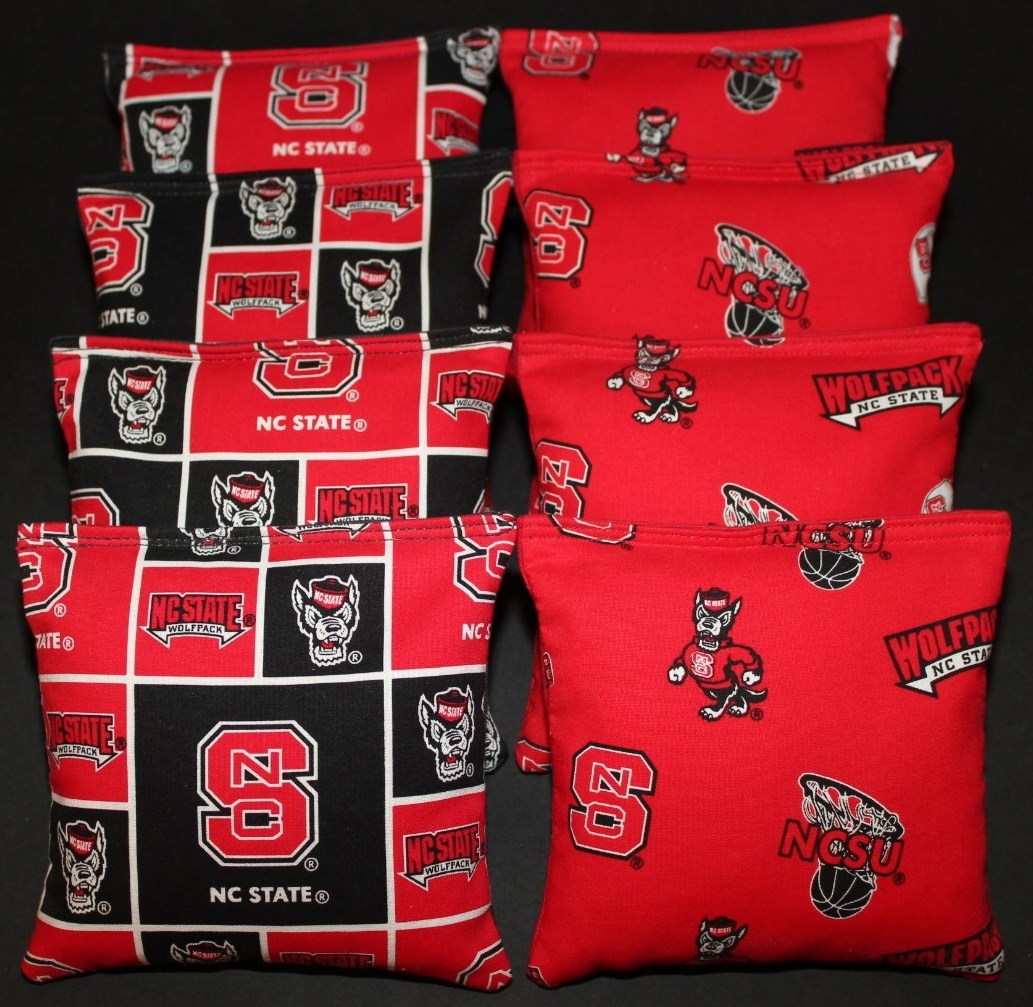 Cornhole Bean Bags made w NORTH CAROLINA NC STATE Wolfpack Fabric on both sides