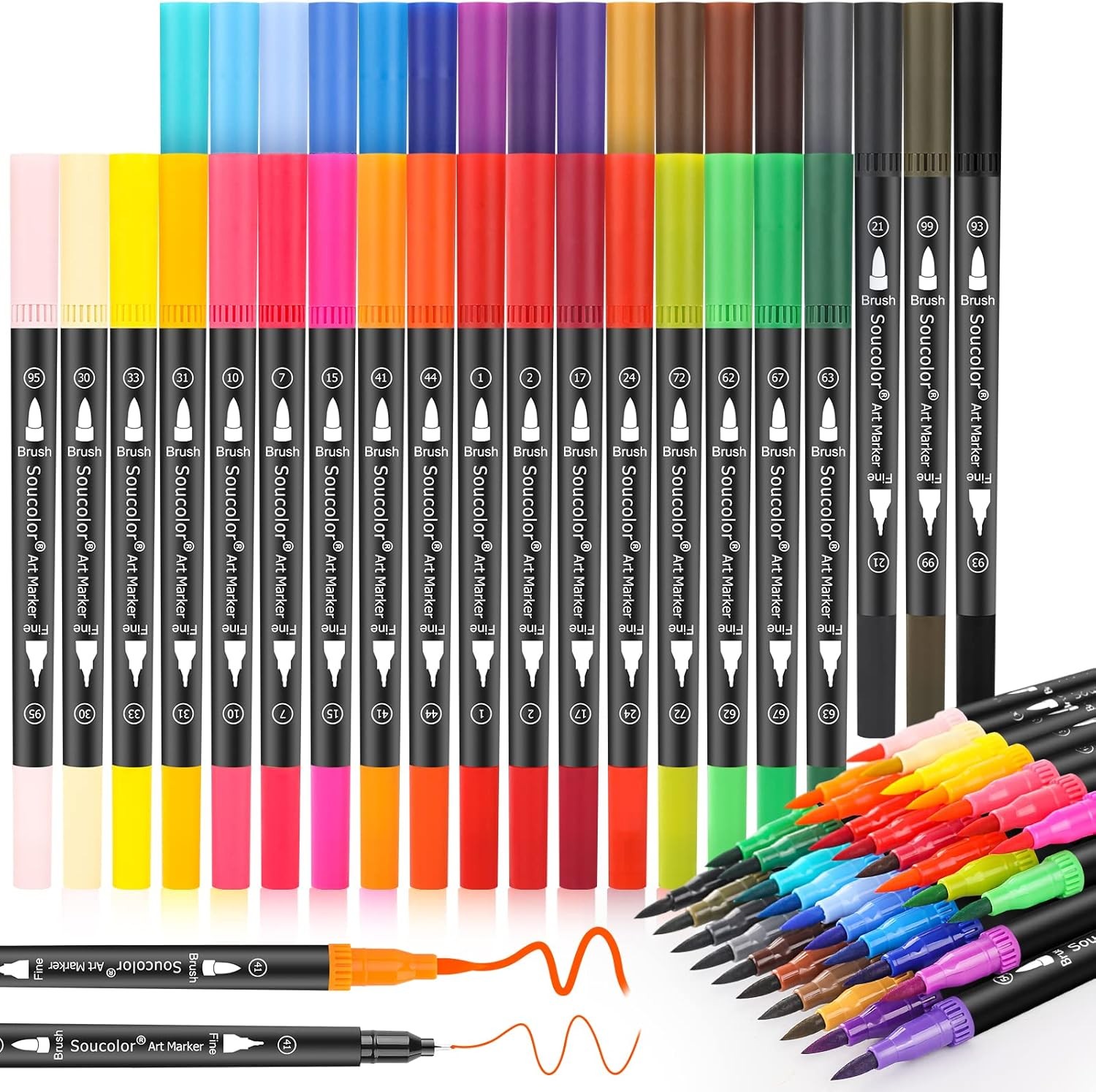 Soucolor Art Brush Markers Pens for Adult 1 Count (Pack of 34), 34 Colors