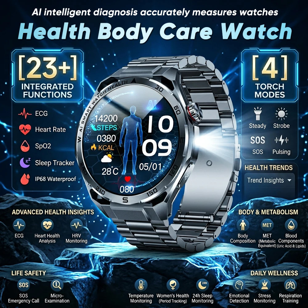 2026 New Accurate Measure ECG+HRV Smart Watch Men Uric acid Lipids Blood pressur