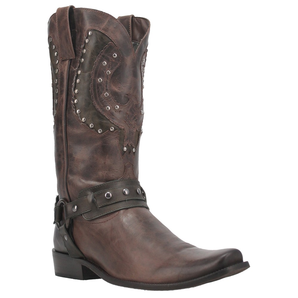 Dingo War Eagle Studded Square Toe Pull On Cowboy Mens Brown Casual Boots DI851
