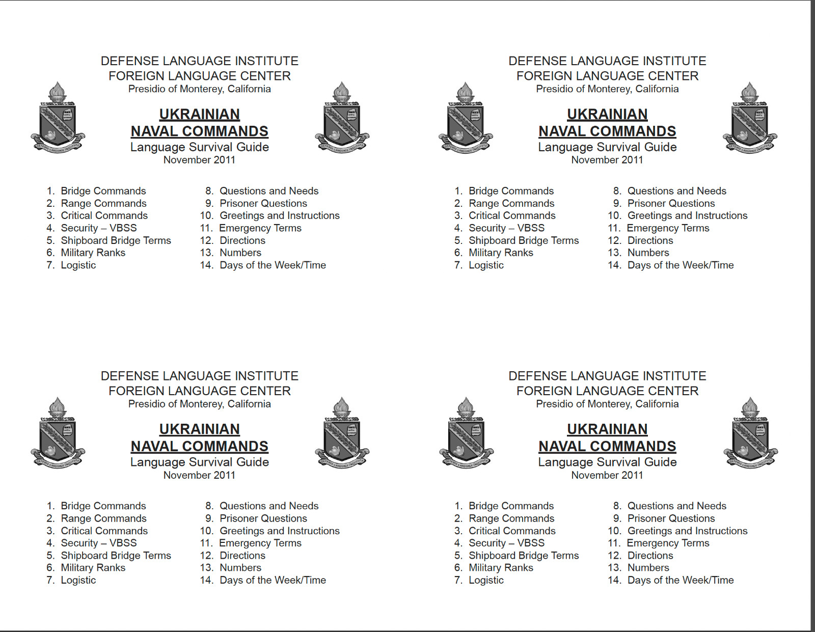 Defense Language Institute DLI UKRAINIAN NAVY Text + 442 MP3 Audio on Data CD