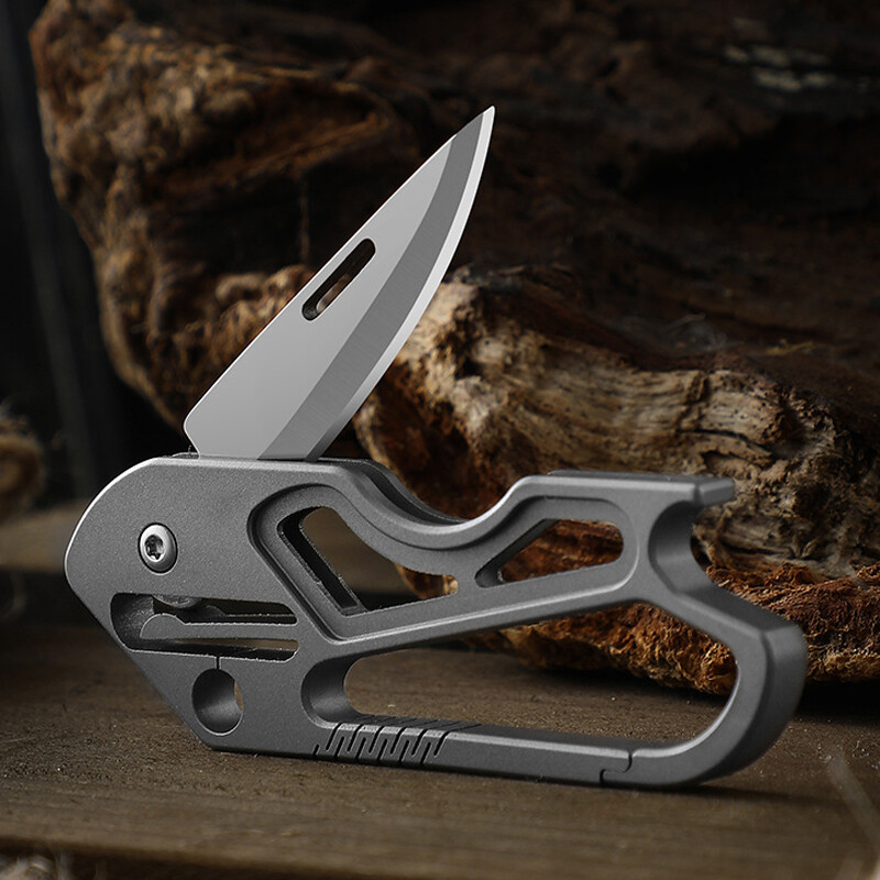 Titanium Pocket Folding Knife Carabiner Opener EDC Keychain Outdoor Tool Hunting