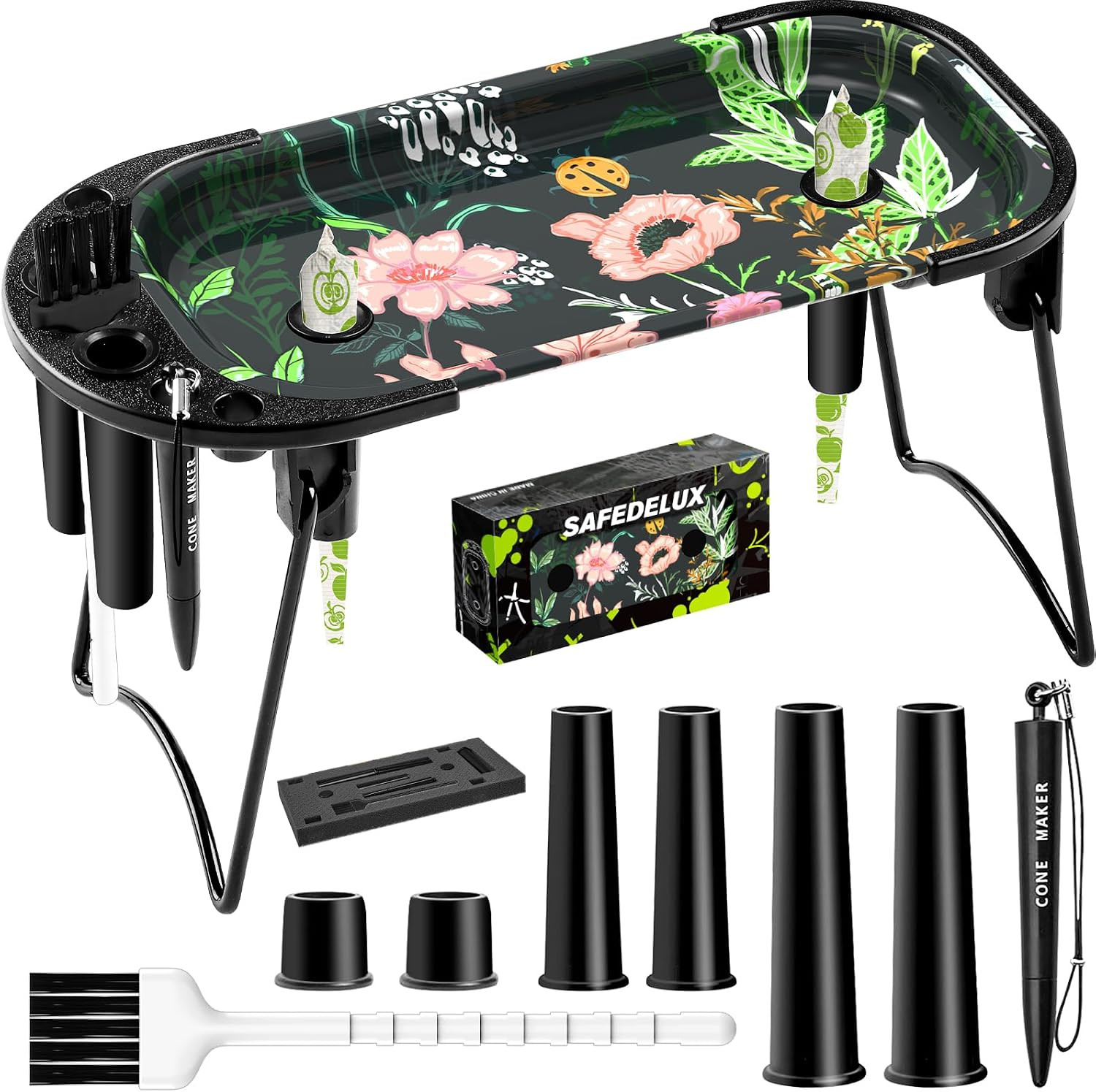 Metal Rolling Tray with Cone Loader, Cone Filler Roller, Rolling Machine & Tray
