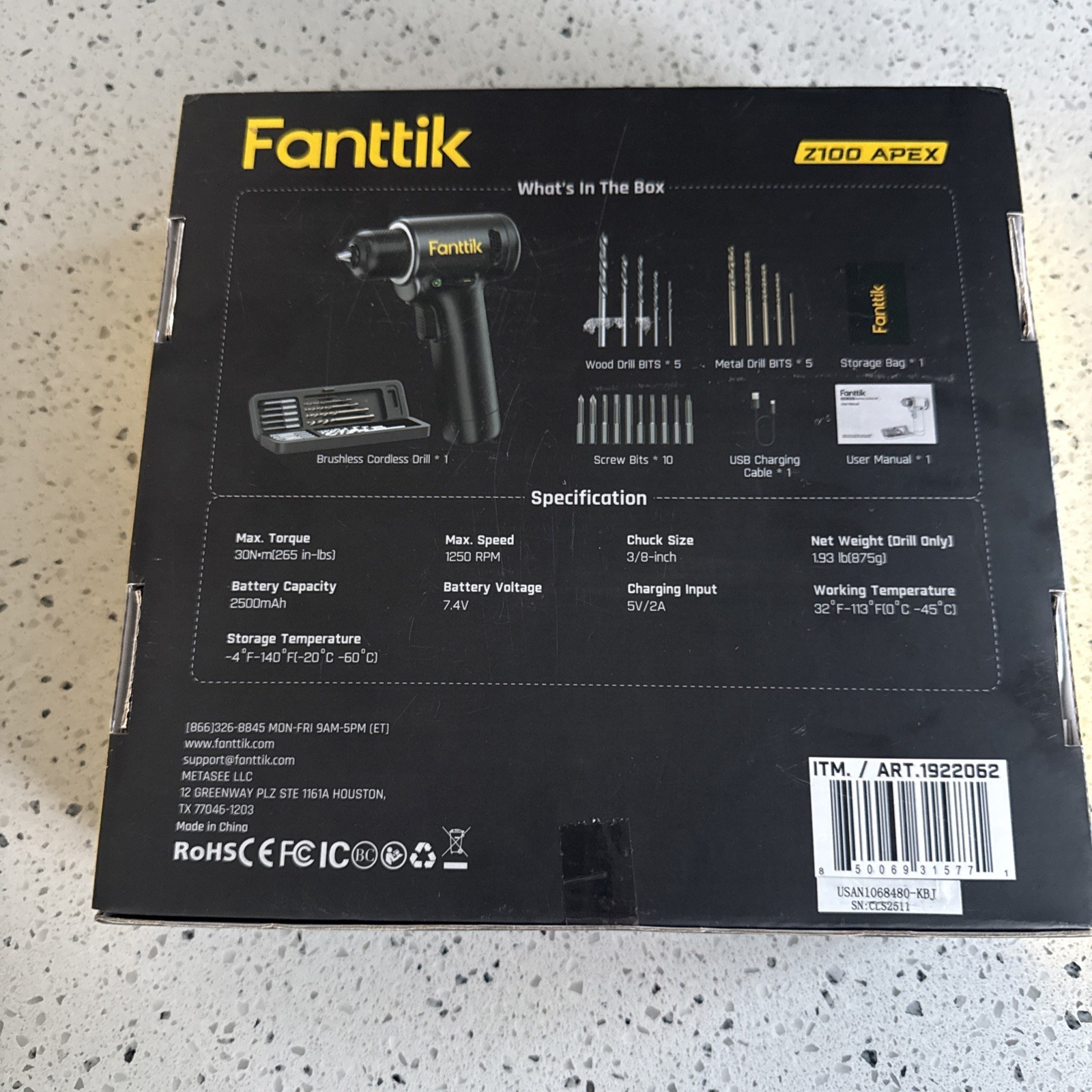 Fantik Cordless Drill Z100 Apex Brushless Smart Enabled, USB-C Charging
