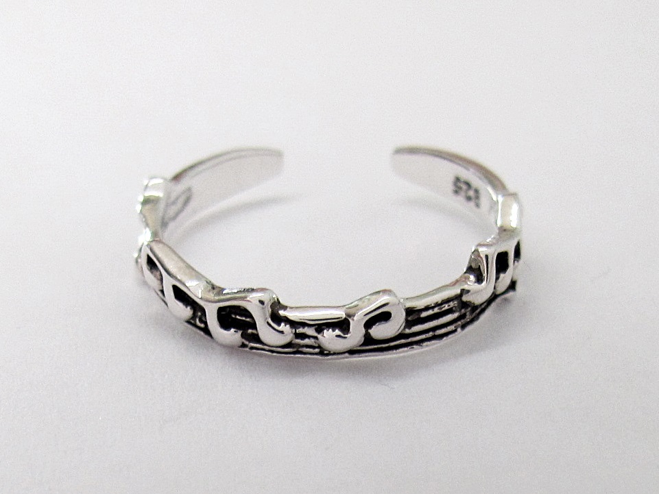 Sterling Silver music narrow band dainty adjustable toe ring 2 pack