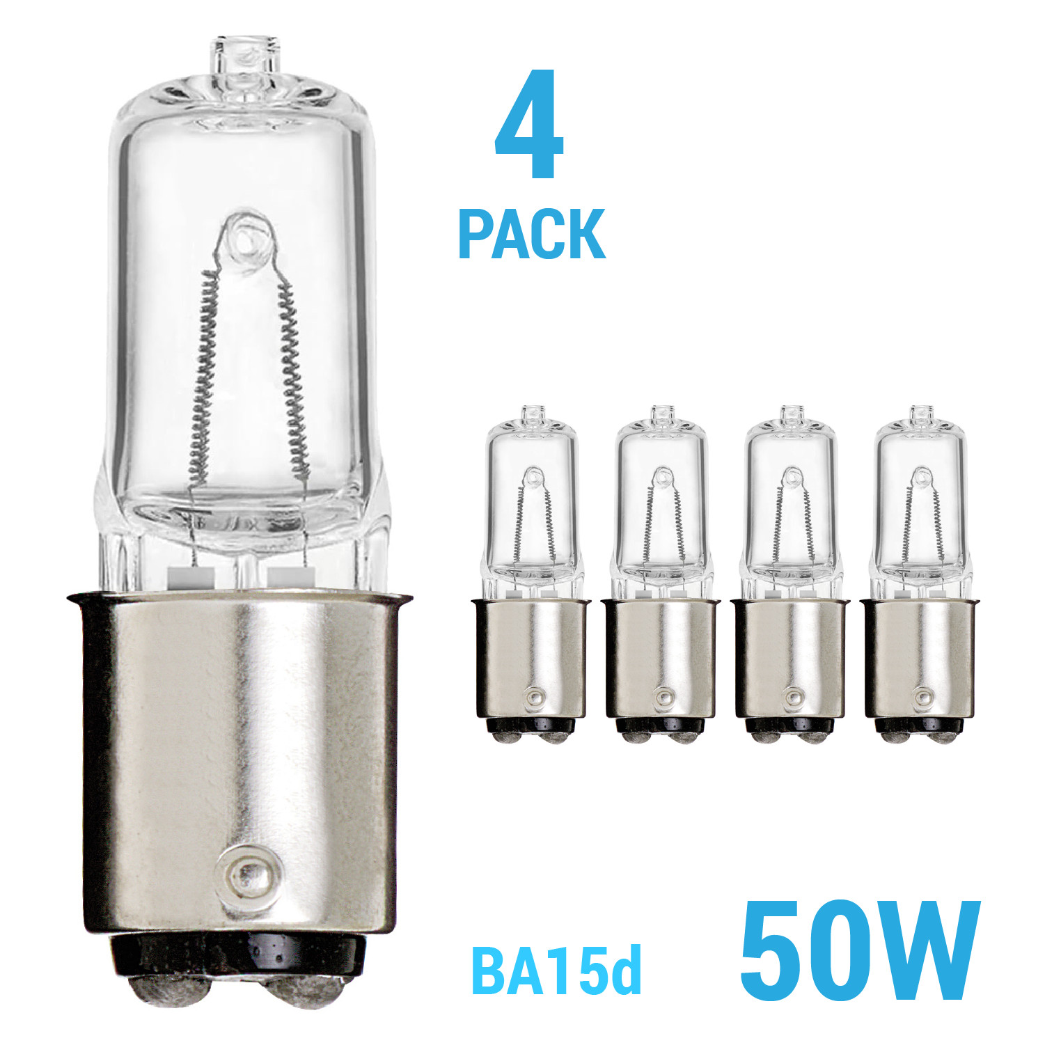 (4 Pack) JD Type CLEAR Bulbs 50Q/CL 50W 120V T4 Double Contact DC Bayonet BA15d