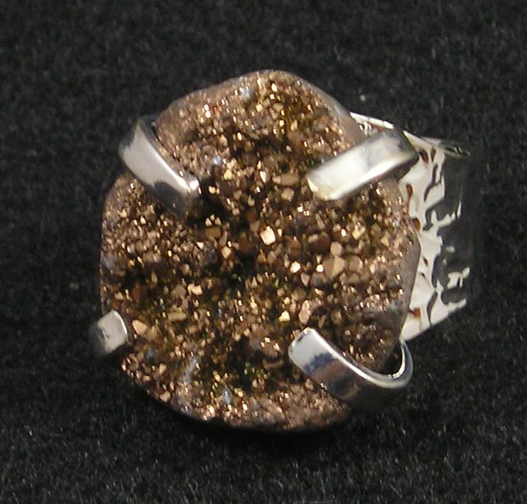 Root Beer Brown Coated Druzy Agate Nuggety Large Finger Ring Adjustable Size 8+