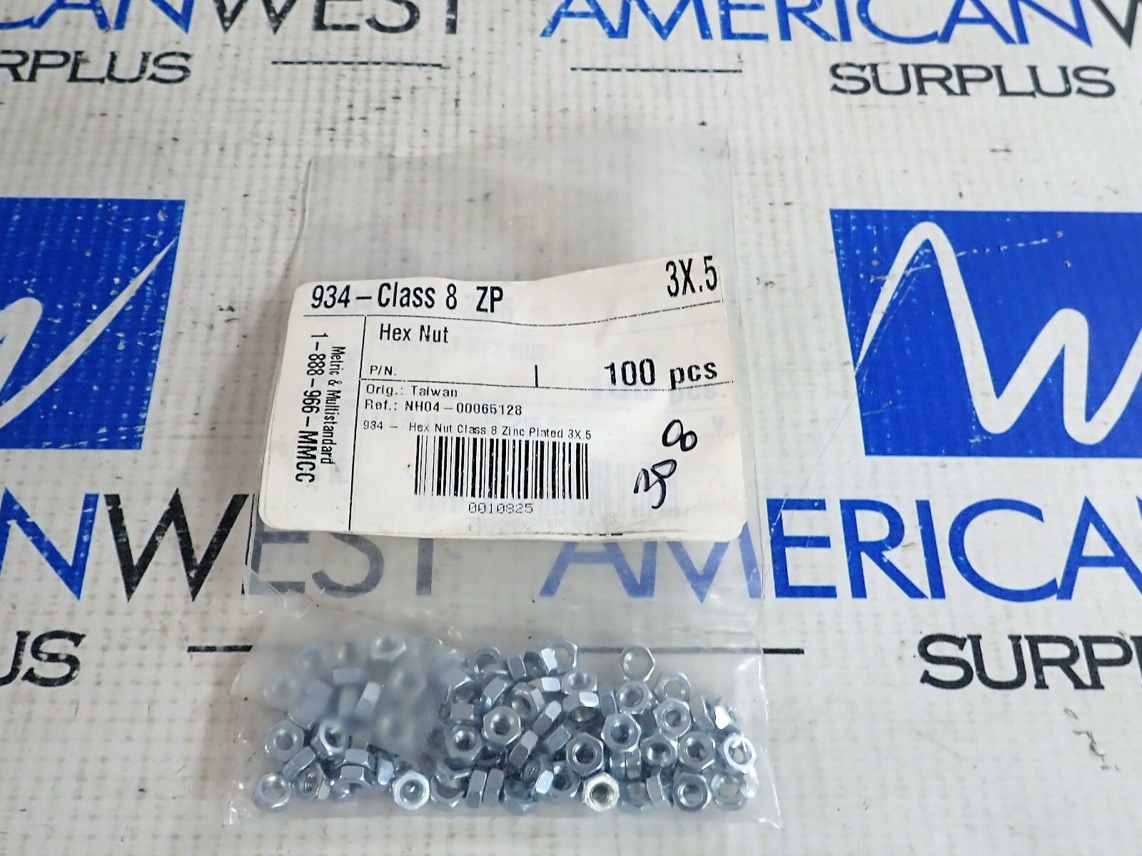 HEX NUT 934 CLASS 8 ZP ZINC 3X.5 100 PCS METRIC&MULTI STANDARD