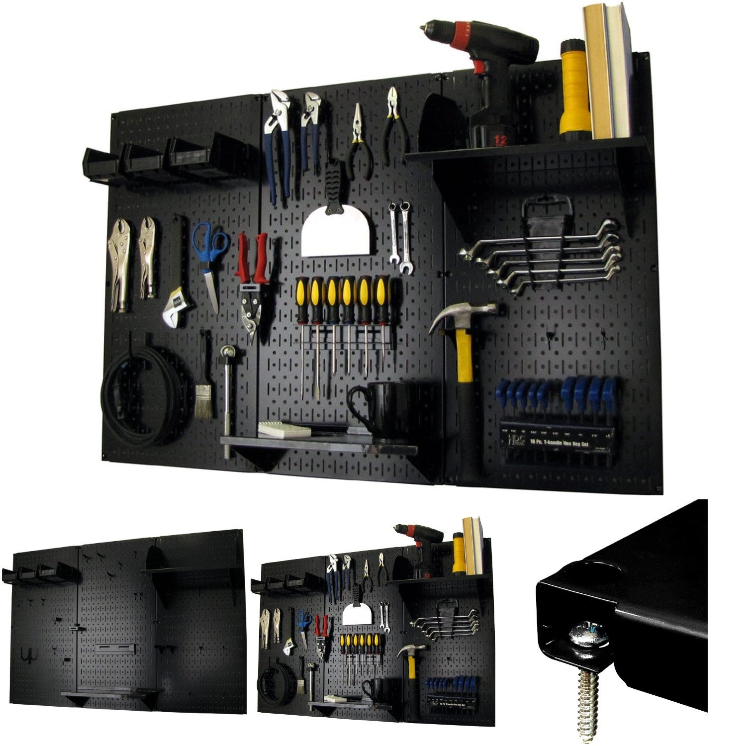 4 Ft Metal Pegboard Organizer Tool Storage Kit, Black Large