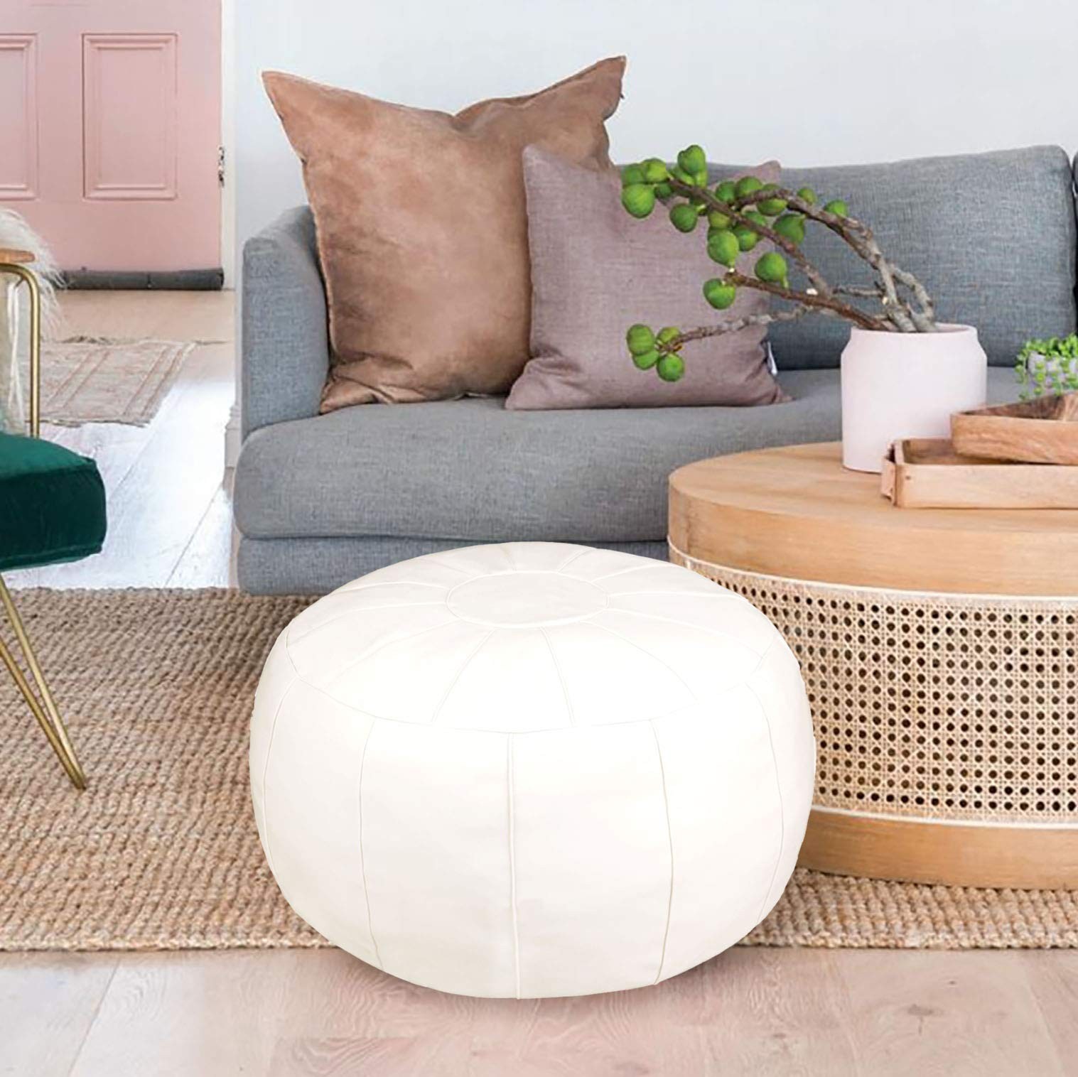 zefen Unstuffed Pouf Foot Stool 25 Inches Diameter, 13 Height, White