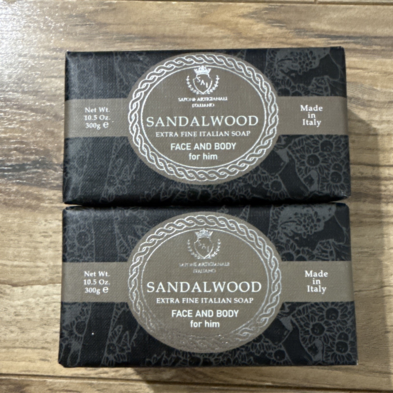 2 Pcs Sai Sapone Artigianale SANDALWOOD Extra Fine Italian Soap Bar 10.5Oz Italy