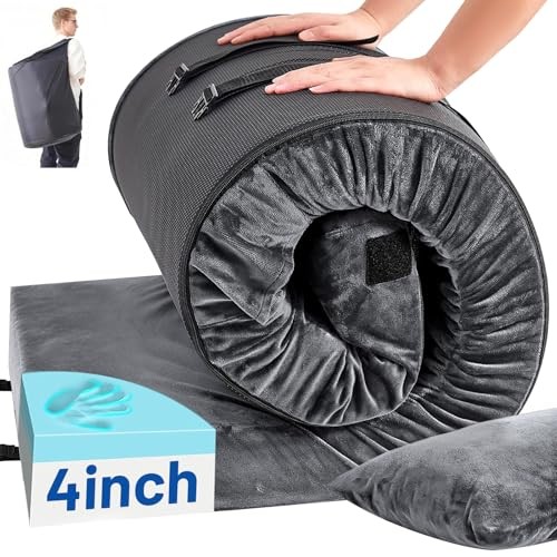 Memory Foam Camping Mattress Pad with Small Single/Cot: 72*24*4" Dark Gray