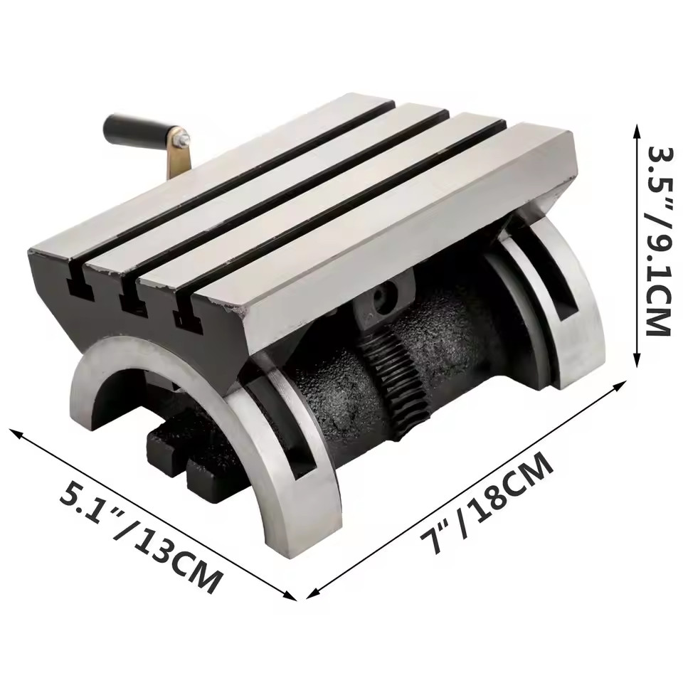 Tilting Milling Table Adjustable Rotary Worktable Machine with 3 T-Slots & Crank