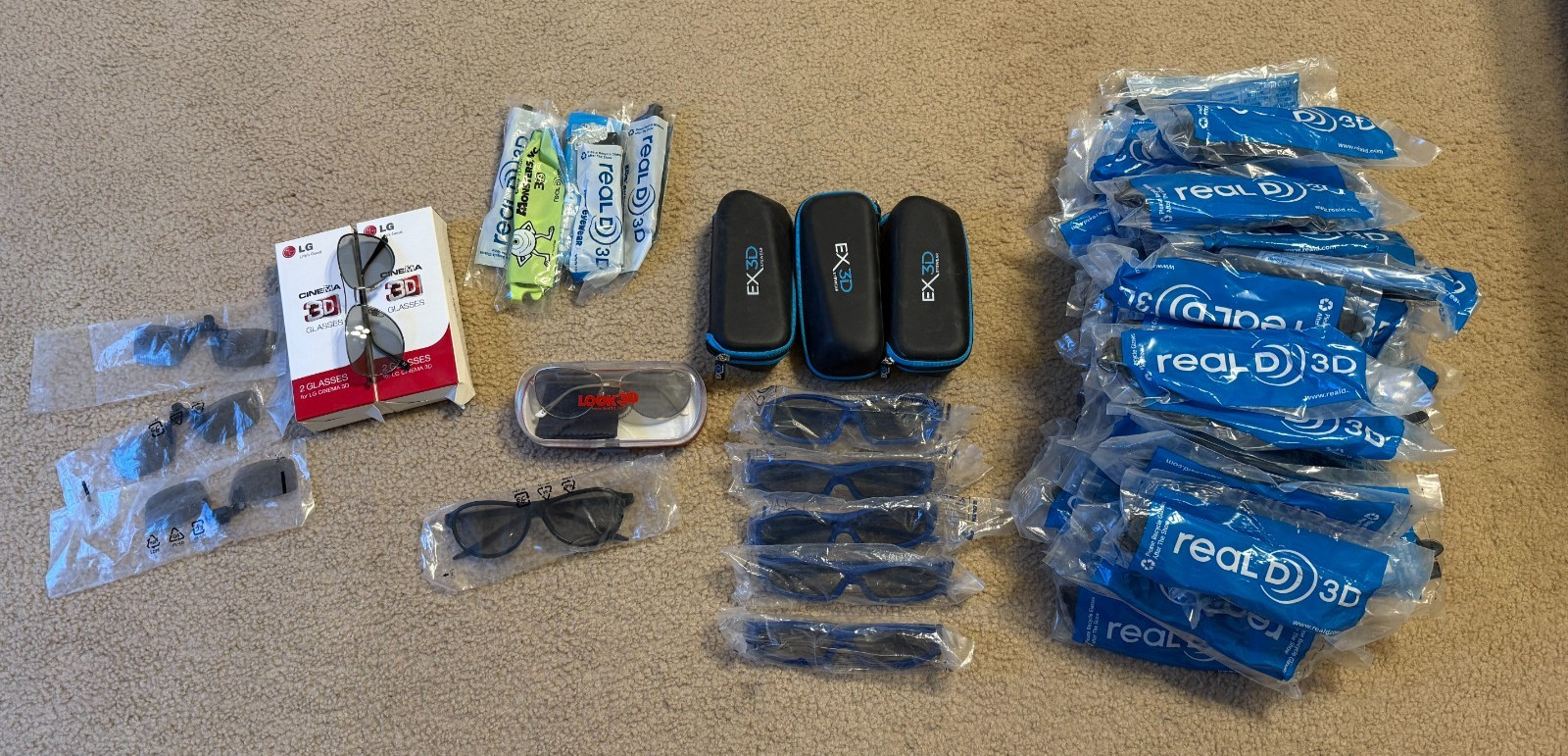 Lot of 85 RealD Adult 3D Glasses, children, LG, EX 3D included