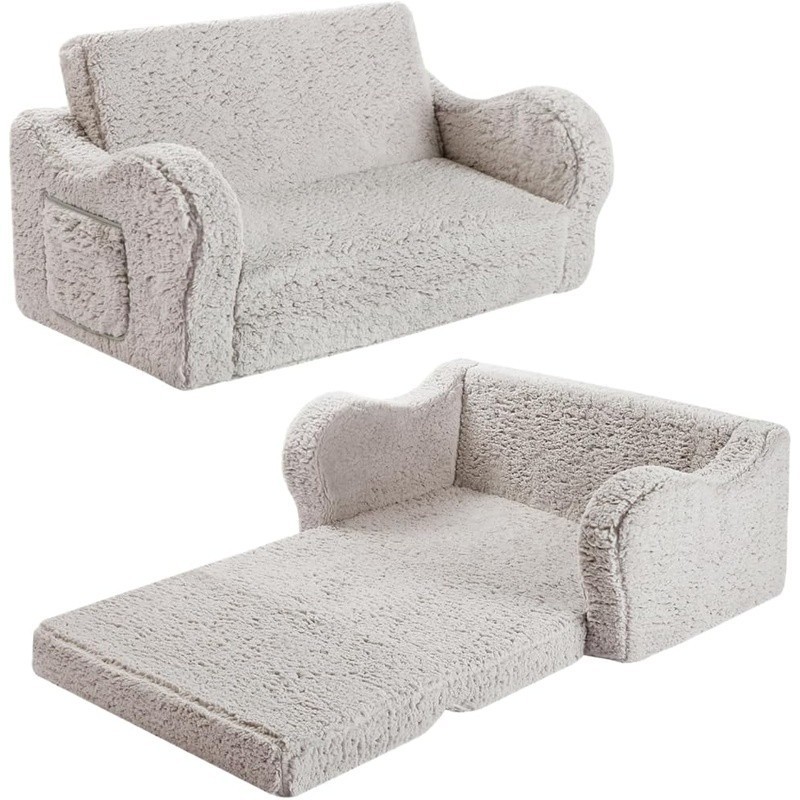Kids Flip Open Sofa Chair Comfy Nap Pad Lightweight Sherpa Design Toddlers New