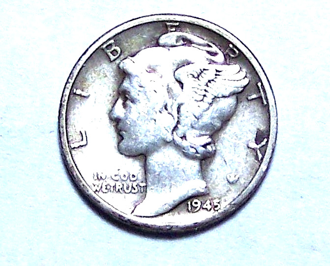 1945  P     MERCURY  SILVER   ACTUAL  COIN                           90531227-06