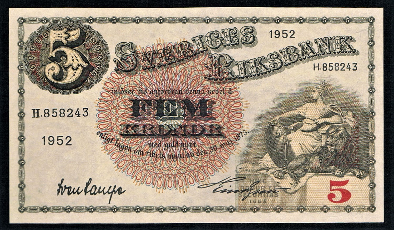 SWEDEN - 5 KRONOR 1952 UNC P 33q