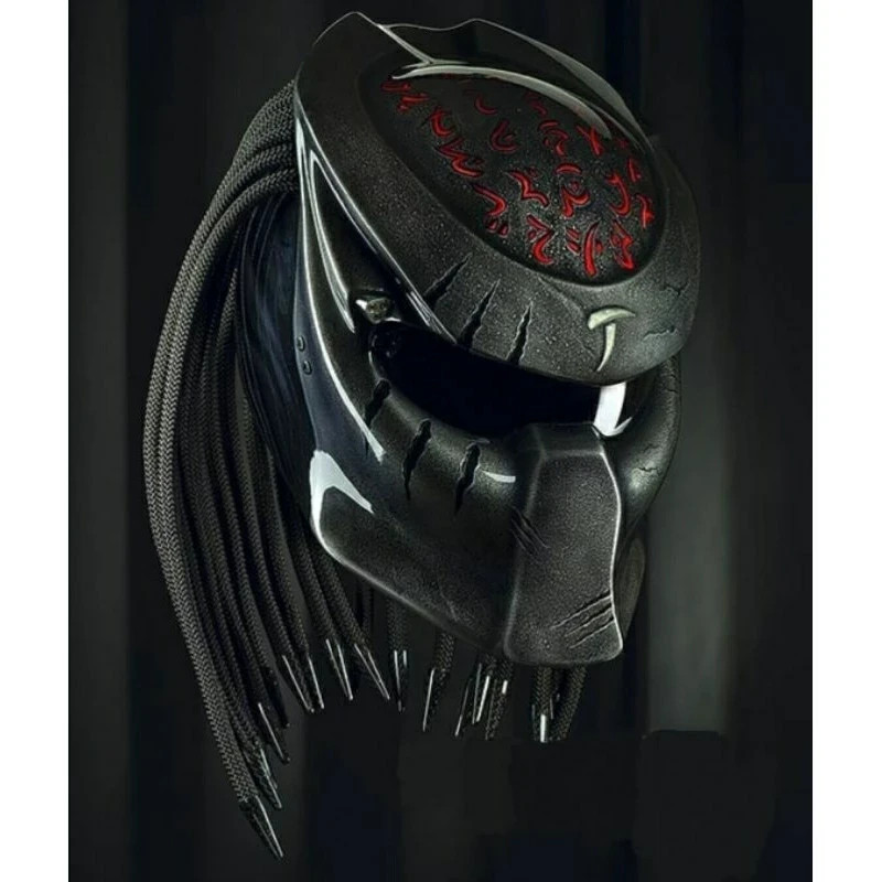 PREDATOR HELMET CUSTOM TOP SYMBOL RED (DOT & ECE CERTIFIED) SCRAMBLER STYLE