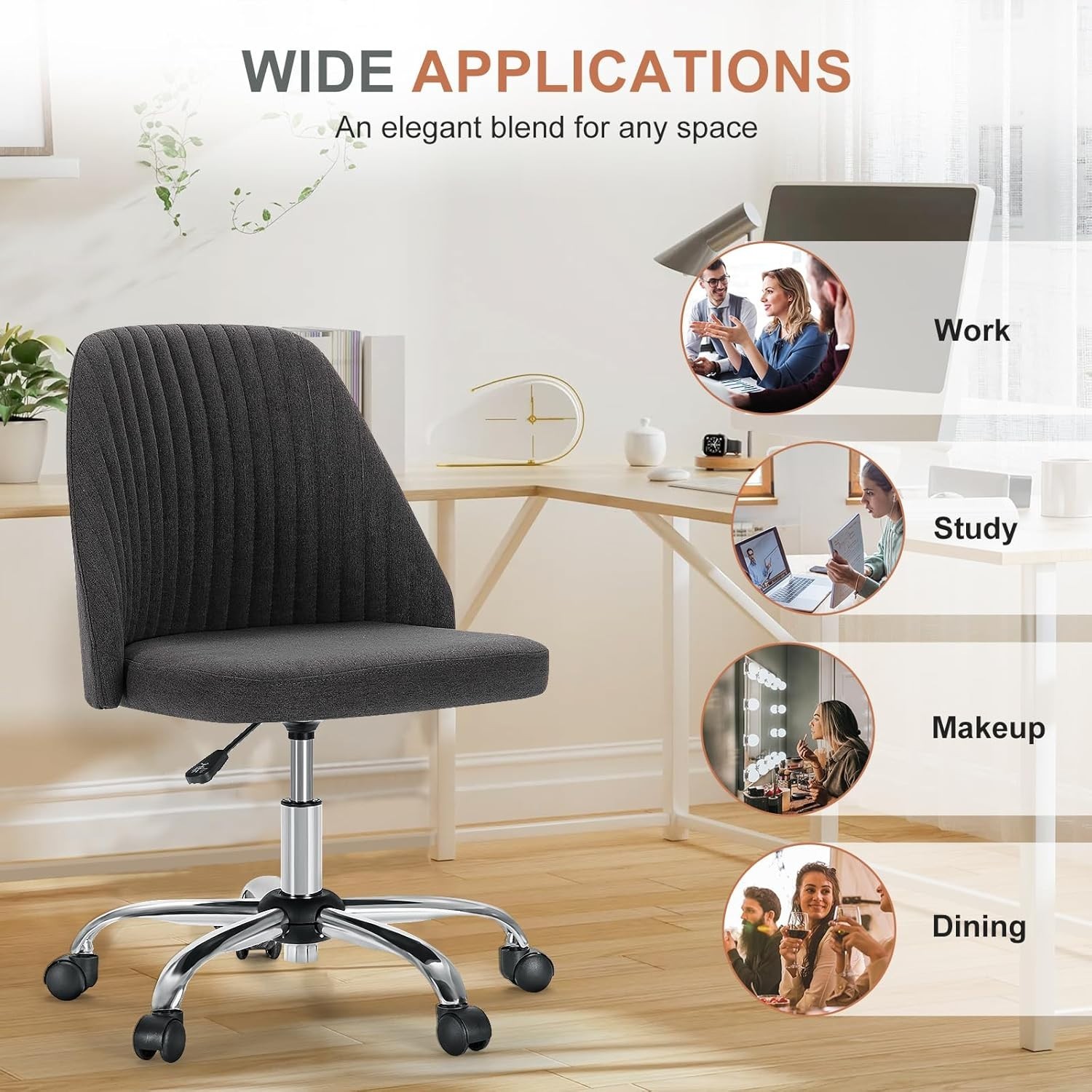 Office Chair, Comfy Desk Chair Rolling Vanity Swivel Task Chairs with Wheels,...