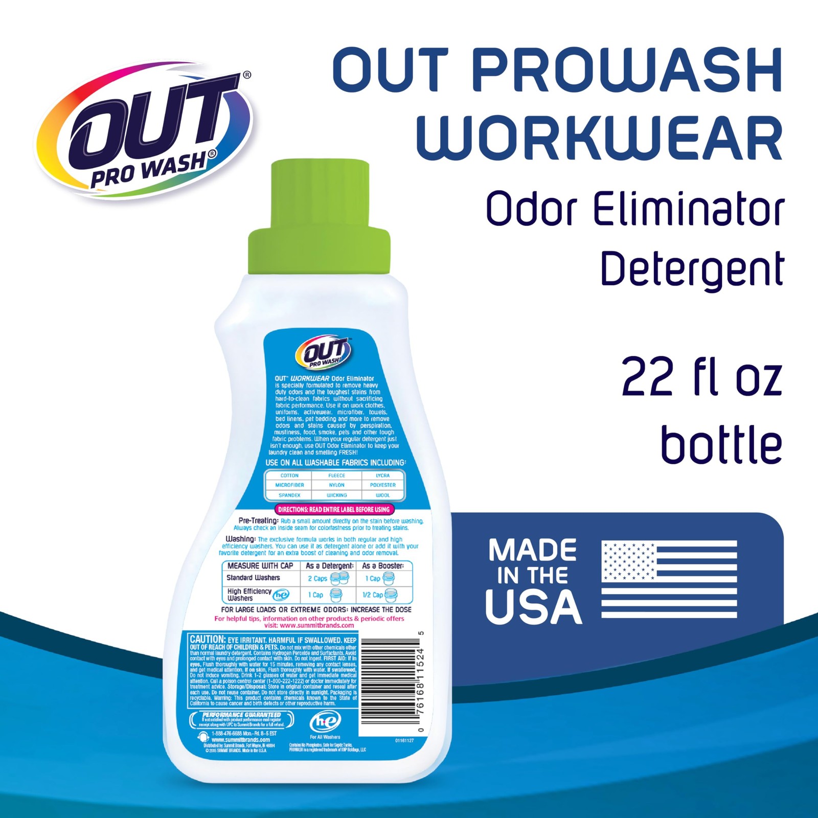 OUT ProWash Workwear Stain Remover Laundry Detergent and Odor Eliminator, Gre...