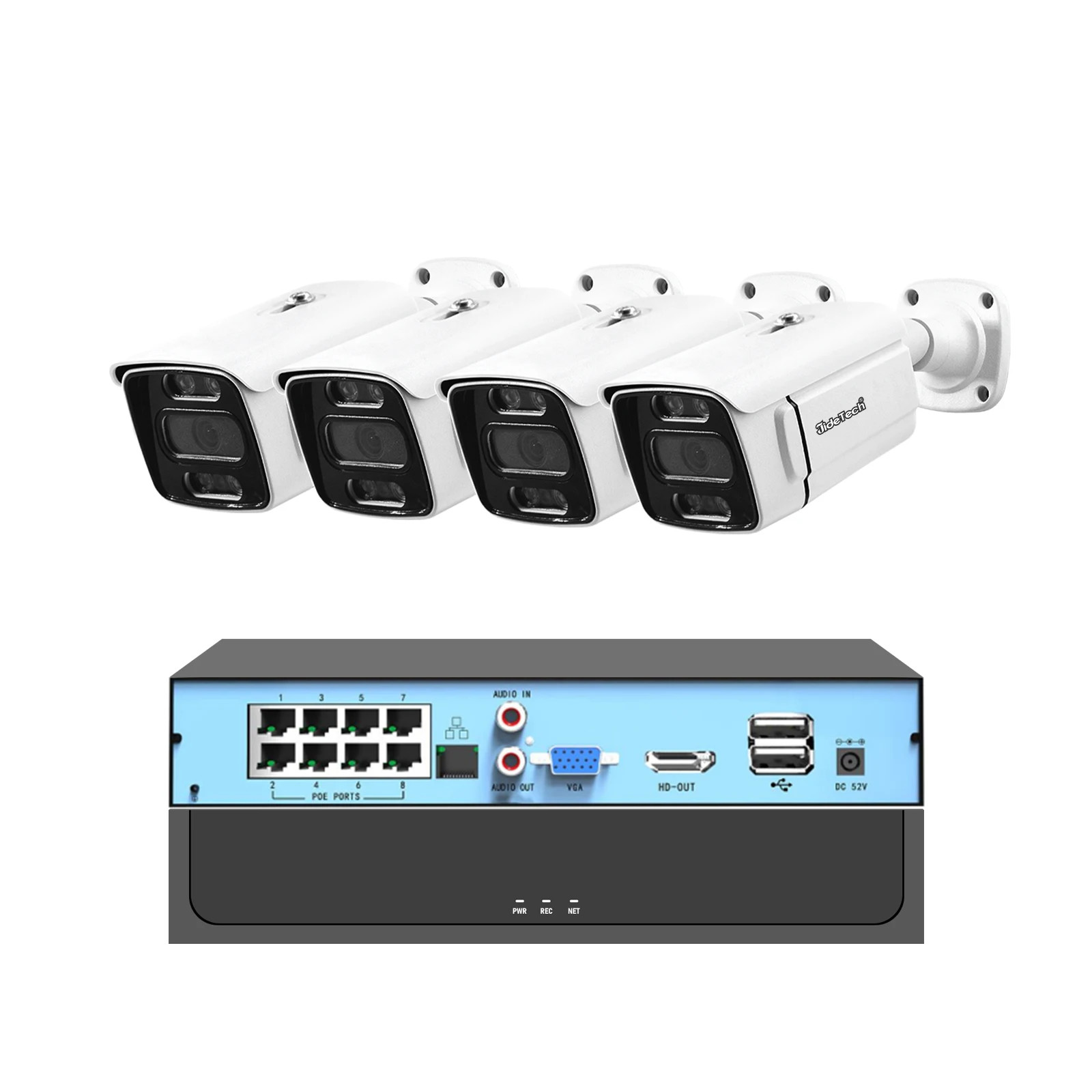 JideTech 4CH POE CCTV Camera System with 5MP POE IP Camera and 8CH PoE NVR