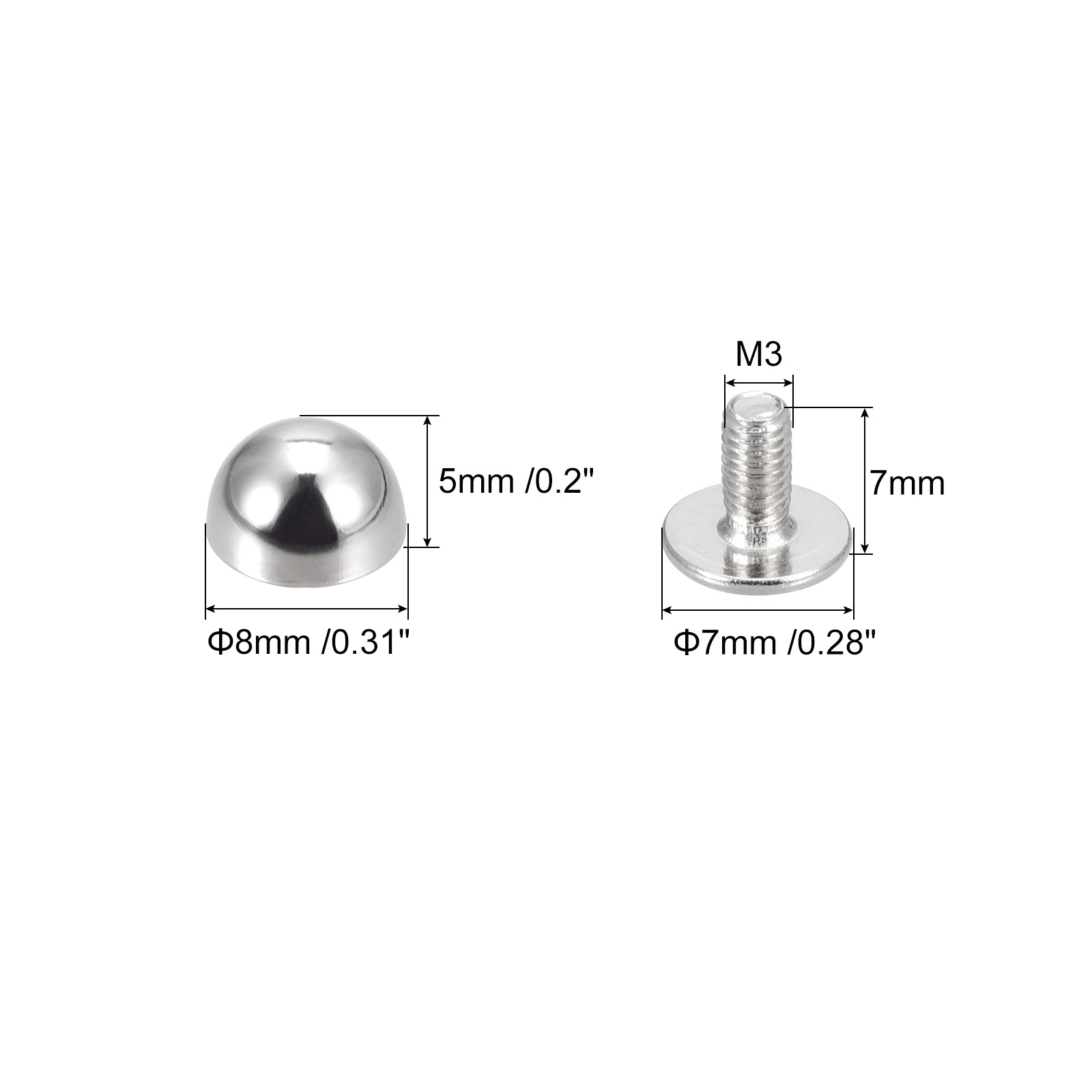 Screw Back Rivets, 8 Sets 8x5mm Round Rivet Leather Spike, Silver Tone