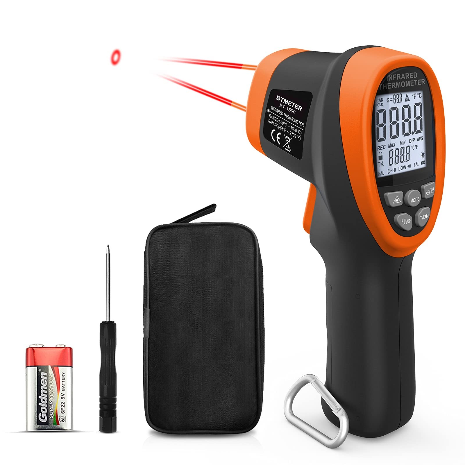 BT-1500 Pyrometer 30:1 Industrial Laser Thermometer Gun, -58℉ to 2732℉ Non Co...
