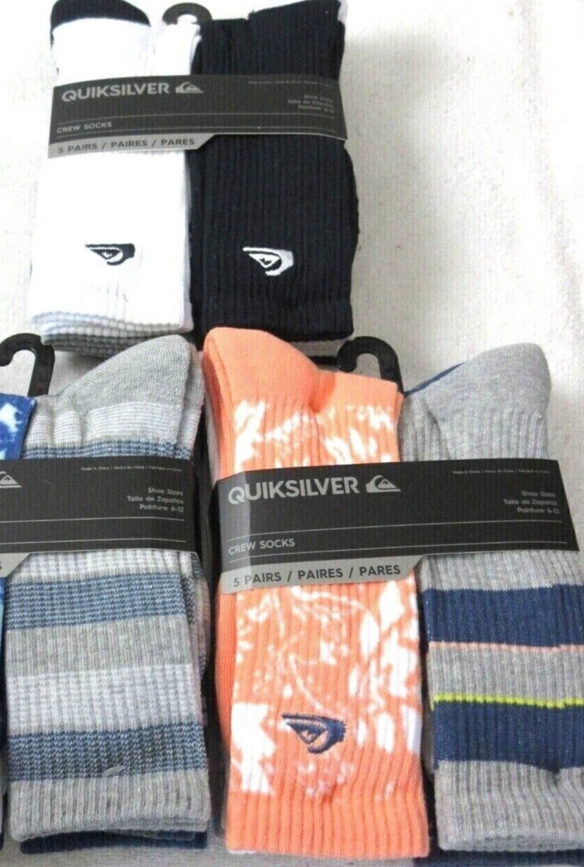 Quiksilver Men's Crew Length socks lot of 5 pairs Size 6-12 NWT Ships Free