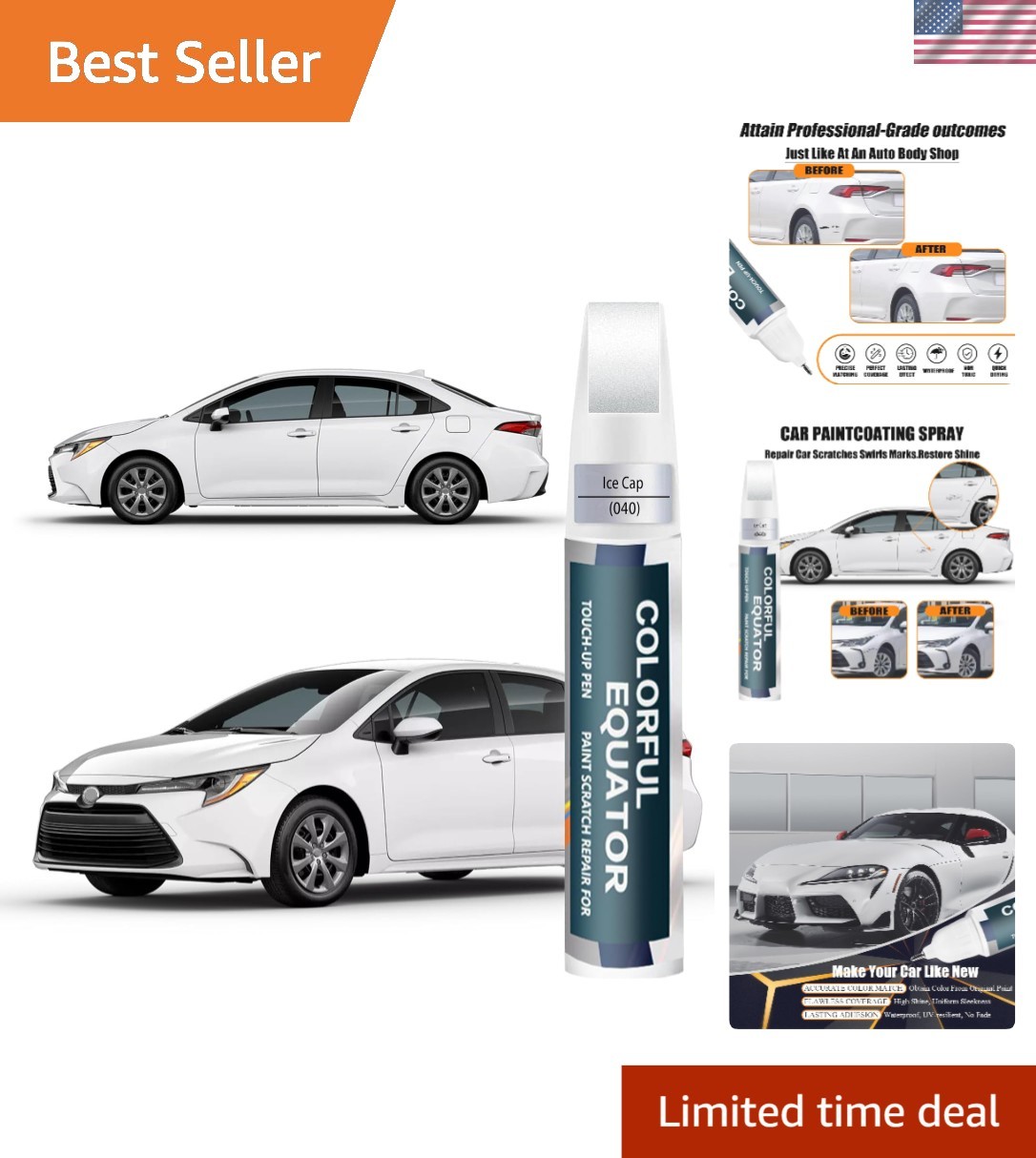 040 Super White/Ice Cap Touch Up Paint for Toyota, Car Paint Pen Scratch Repair