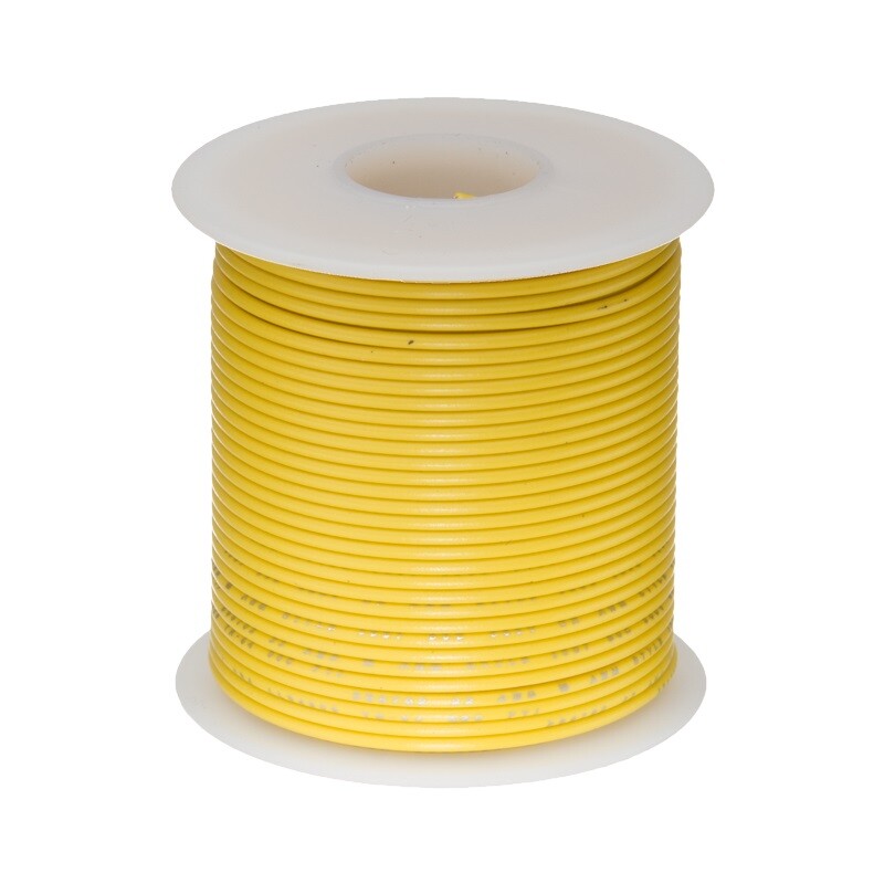 28 AWG Stranded Hook Up Wire, Yellow, 25 ft, 0.035" Dia, UL1061, 300V