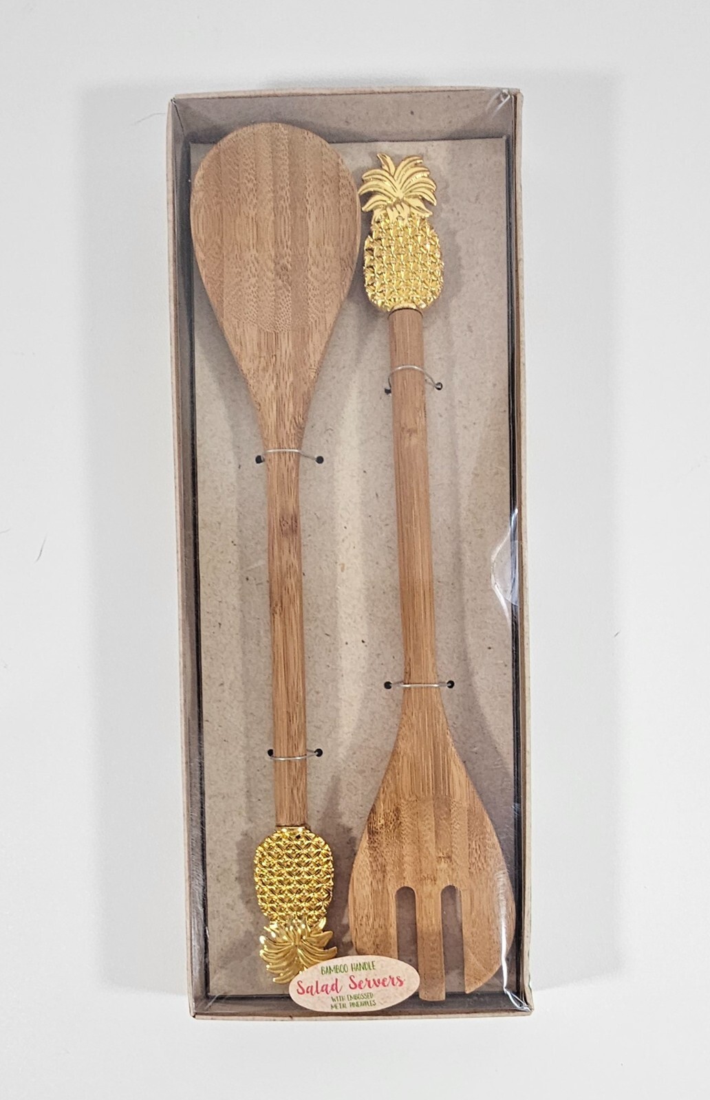 DEI 13" Long Bamboo Salad Servers Metal Pineapple Handles Item # 60113