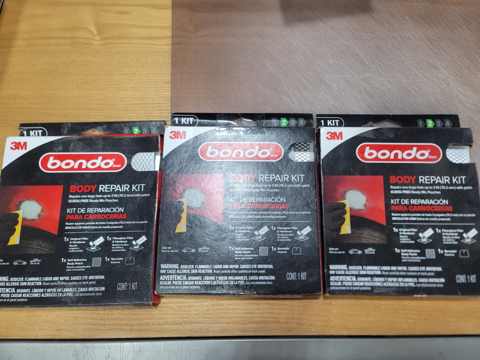 Lot of 3 Bondo Auto Body Repair Kit Patches 3 Inch Hole w/2 Ready Mix Pouches