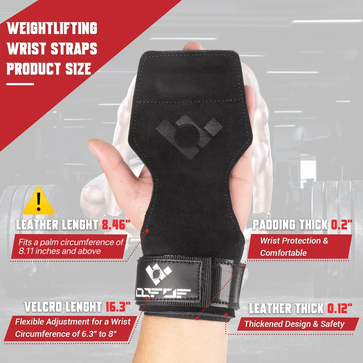 COFOF Weight Lifting Wrist Strap, Double Layer Leather Wrist Strap for Deadlift