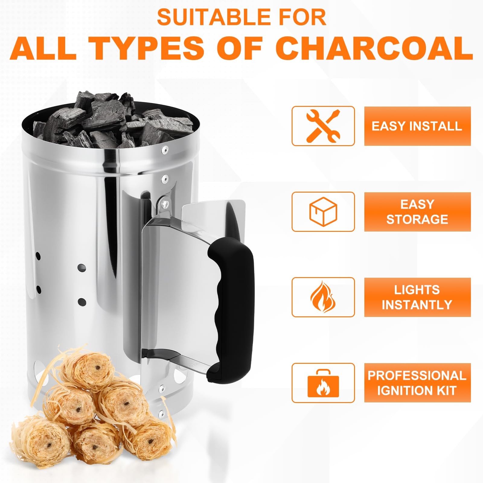 SUNLIFER Charcoal Chimney Starter, BBQ Grill Quick Rapid Fire Starter Chimney...