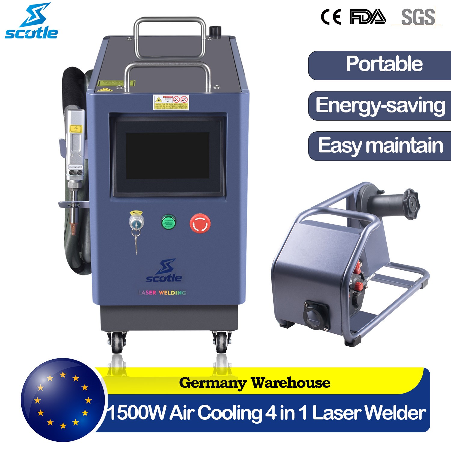 4in1 Handheld Laser Welder 1500W Air Cooled Welding Cutting Cleaning Metal
