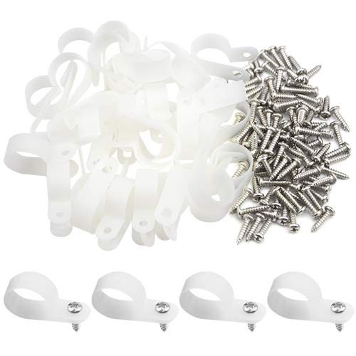50-Pack 3/4 inch R-Type Nylon Cable Clamps White Wire Clips with Screws